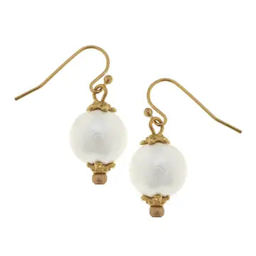 Gold with Small Cotton Pearl Earrings