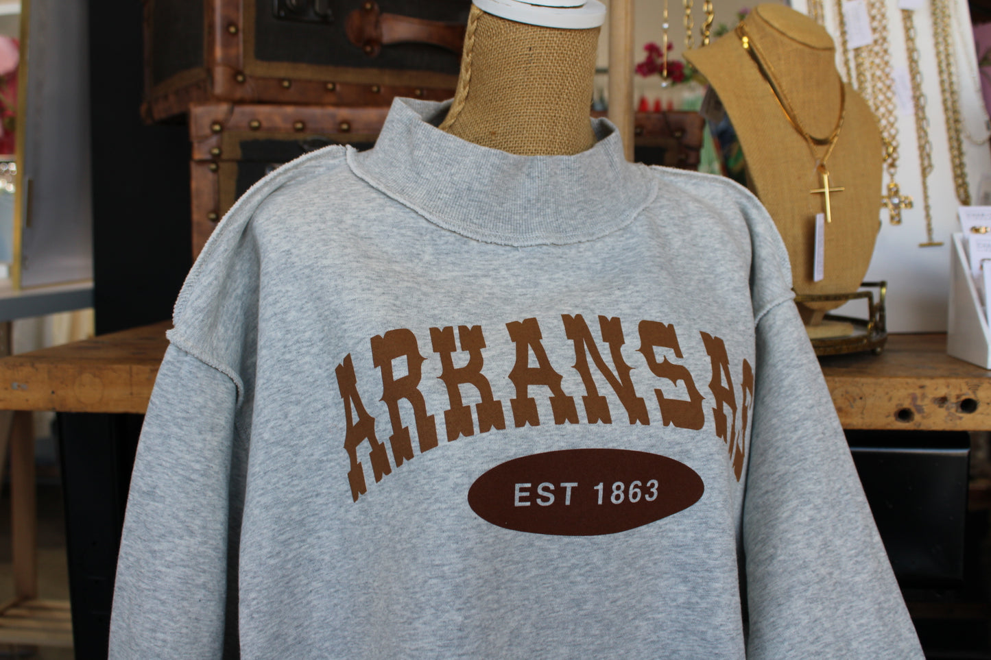 Arkansas Mock Neck Gray Sweatshirt