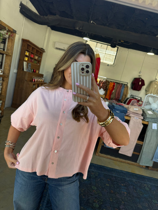 Blush Button Down Tee