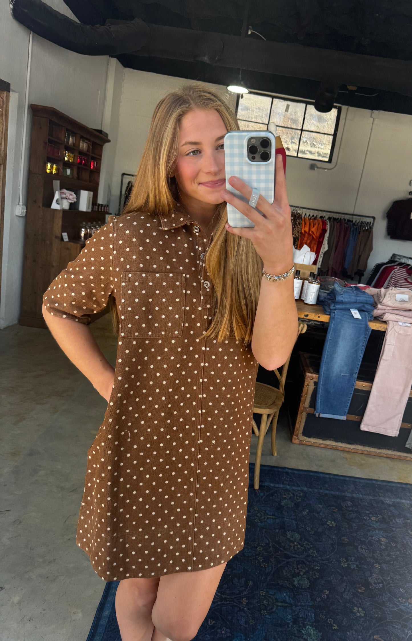 Polka Dot Denim Dress