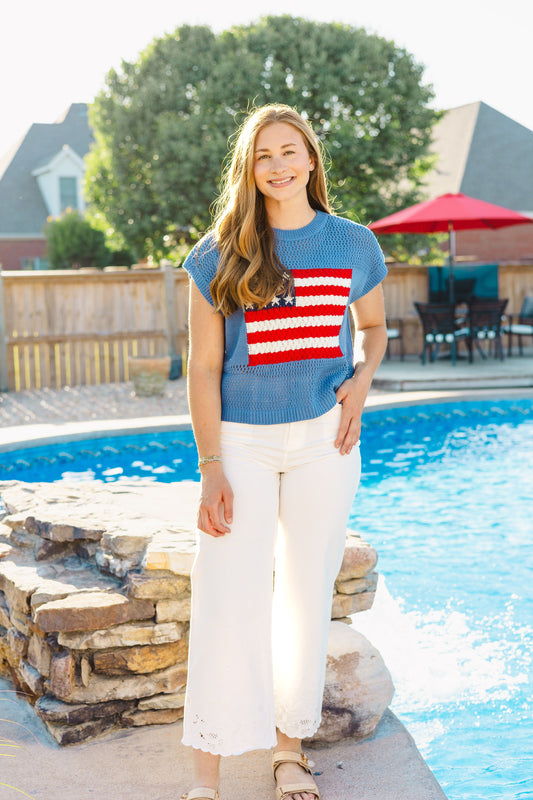 American Flag Sweater - Blue