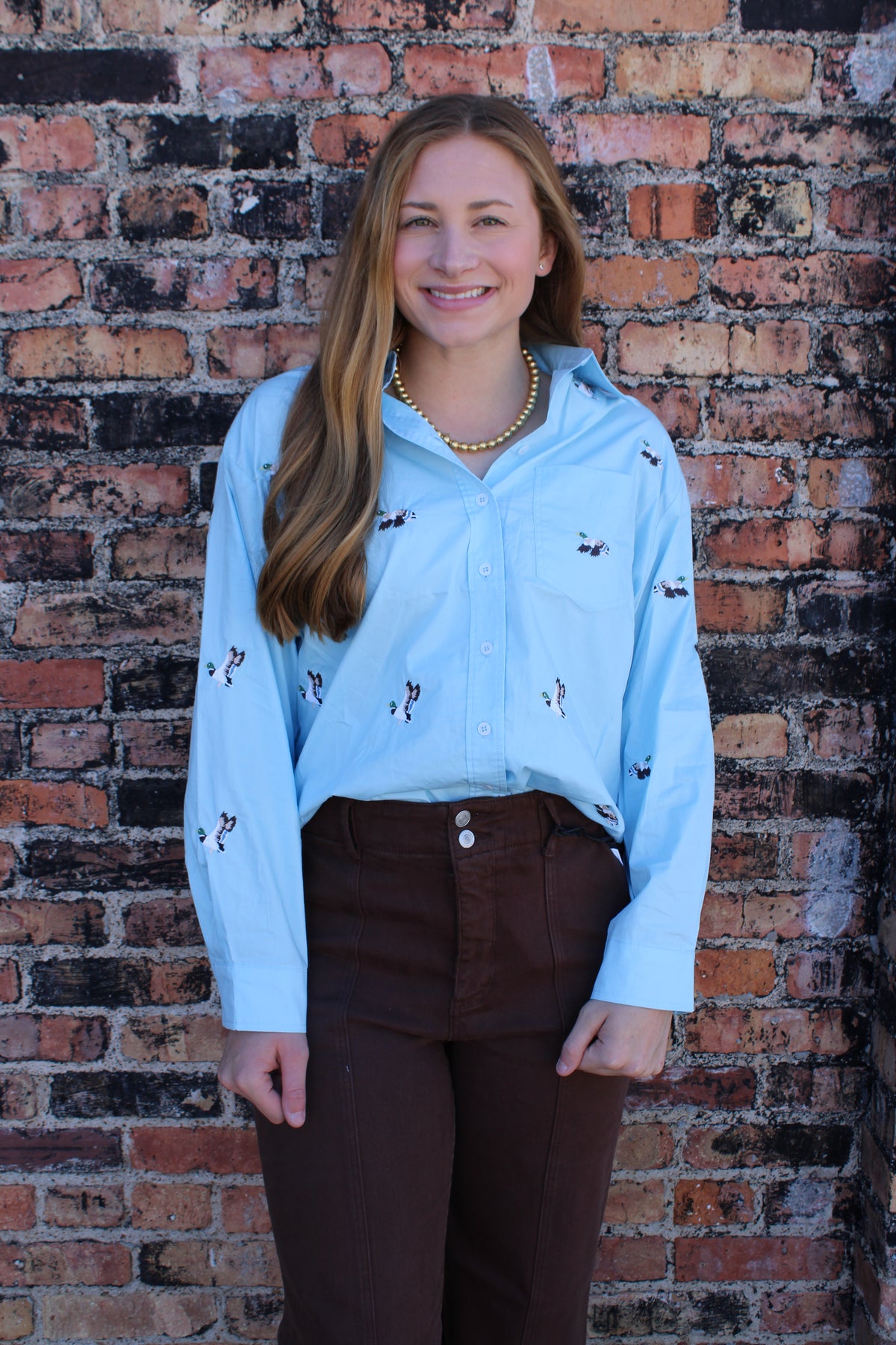 Embroidered Duck Button Down Shirt
