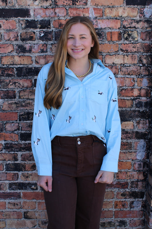 Embroidered Duck Button Down Shirt