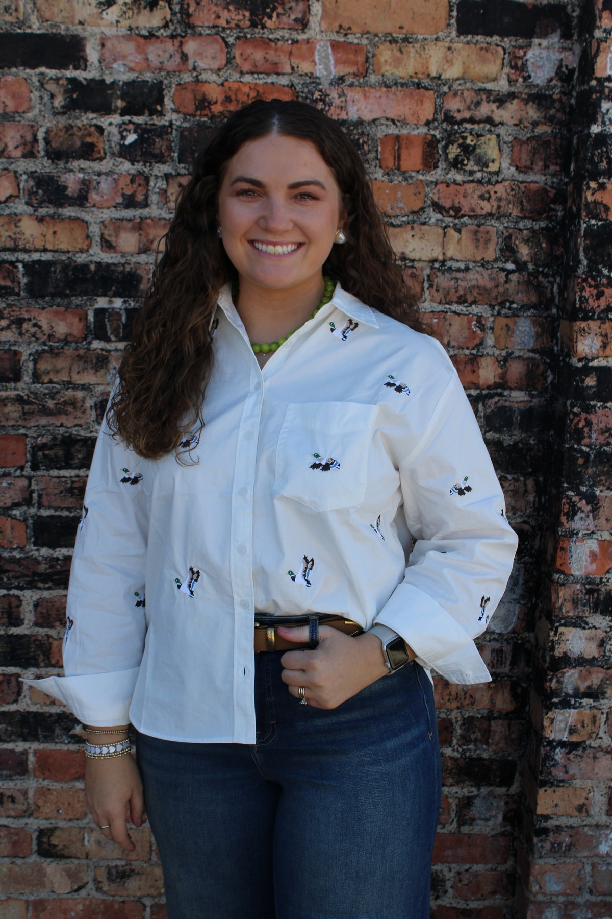 Embroidered Duck Button Down Shirt