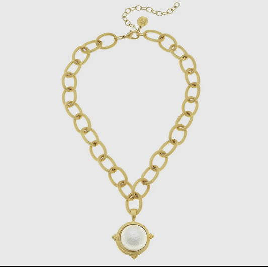 Cotton Pearl On Handcast Gold Chain Necklace - Susan Shaw