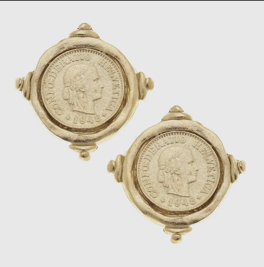 Gold Intaglio Coin Earrings - Susan Shaw