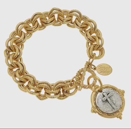 Gold And Silver Italian intaglio Cross Bracelet - Susan Shaw