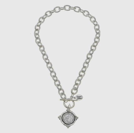 Handcast Silver Intaglio Coin Toggle Necklace - Susan Shaw