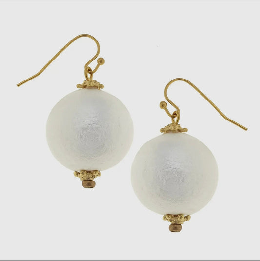 White Cotton Pearl Earrings - Susan Shaw