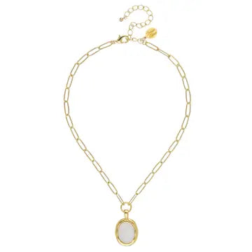 Mother of Pearl Cabochon Paperclip Necklace - Susan Shaw