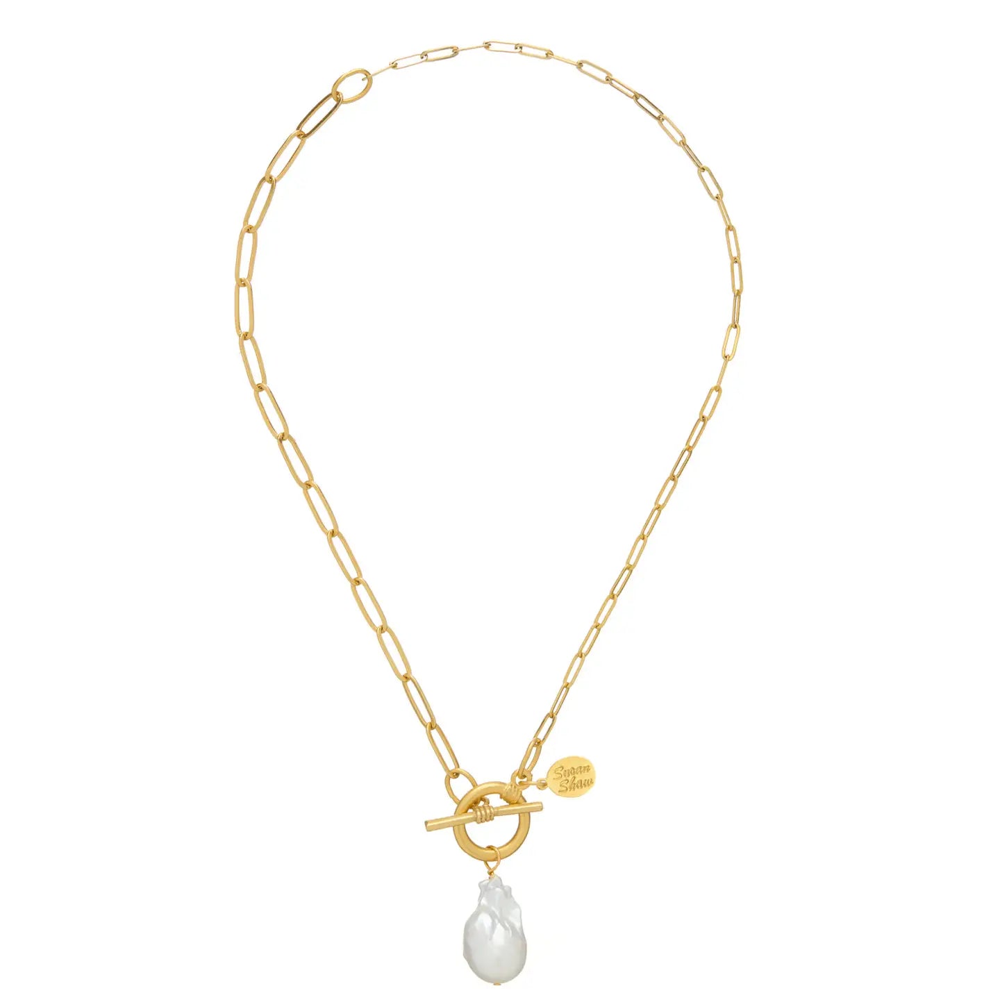 Paperclip Baroque Pearl Toggle Necklace - Susan Shaw