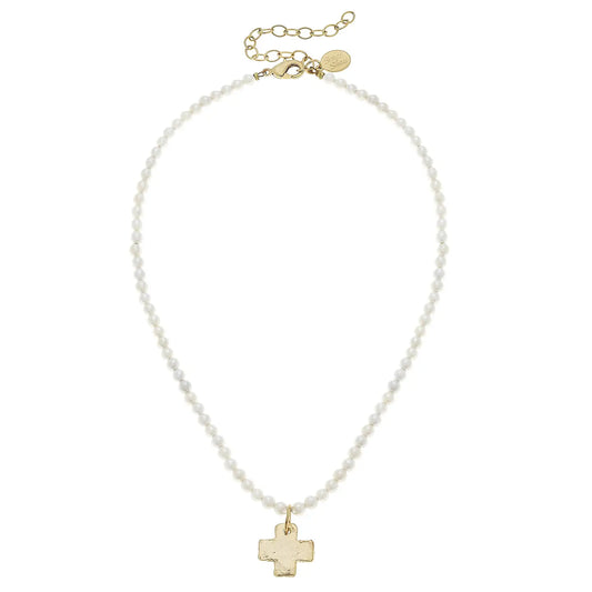 Gold Cross On Freshwater Pearl Necklace - Susan Shaw