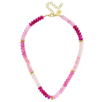 Pink Jade & Gold Bead Necklace - Susan Shaw
