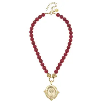 Red with Italian Cross Intaglio Necklace - Susan Shaw