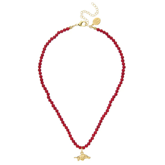 Gold Hog Mini on Red Necklace