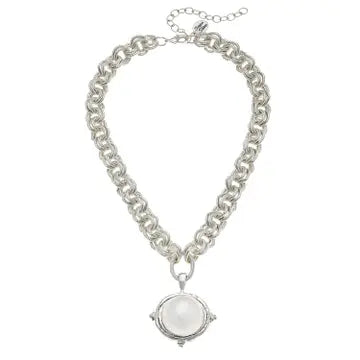 Silver Cotton Pearl Cab Necklace - Susan Shaw