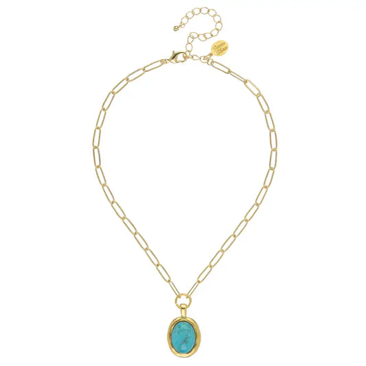 Turquoise Cabochon Paperclip Necklace - Susan Shaw