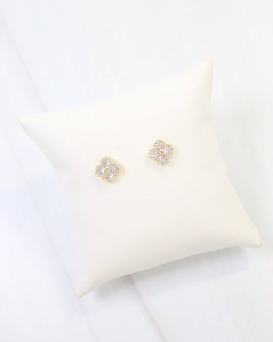 Clovis CZ Clover Stud Earring WR Gold