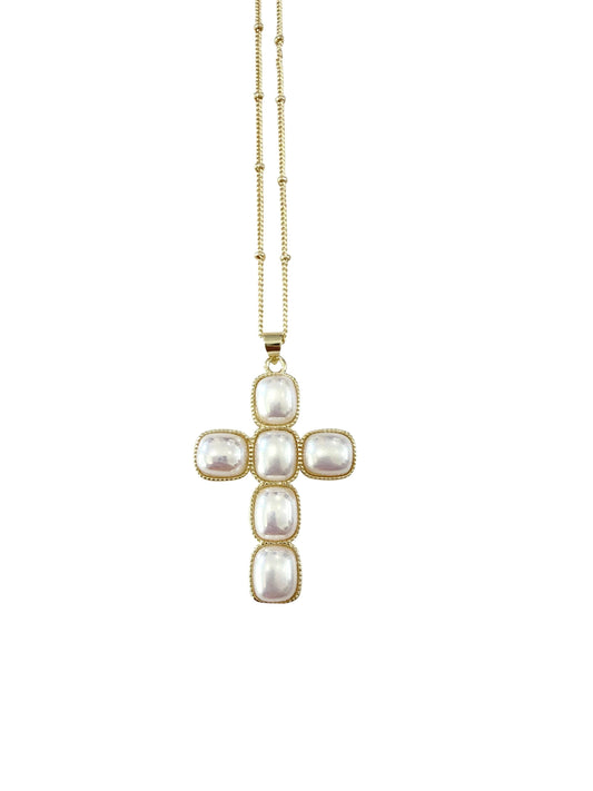 Nicolette Pearl Cross Necklace