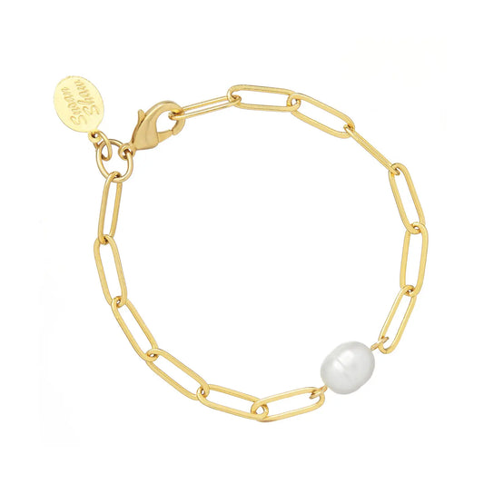 Penny Gold Pearl Paperclip Bracelet- Susan Shaw