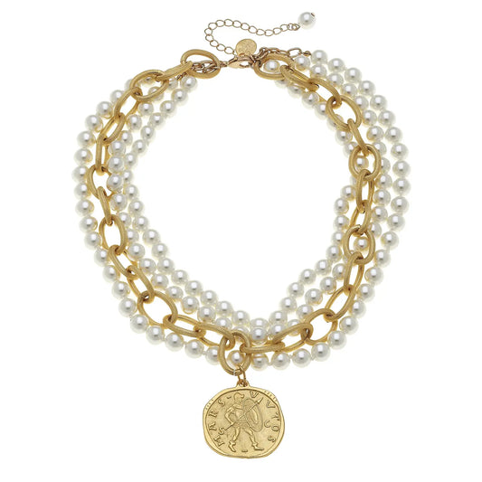 Multi Strand Gold Coin and Pearl Necklace - Susan Shaw