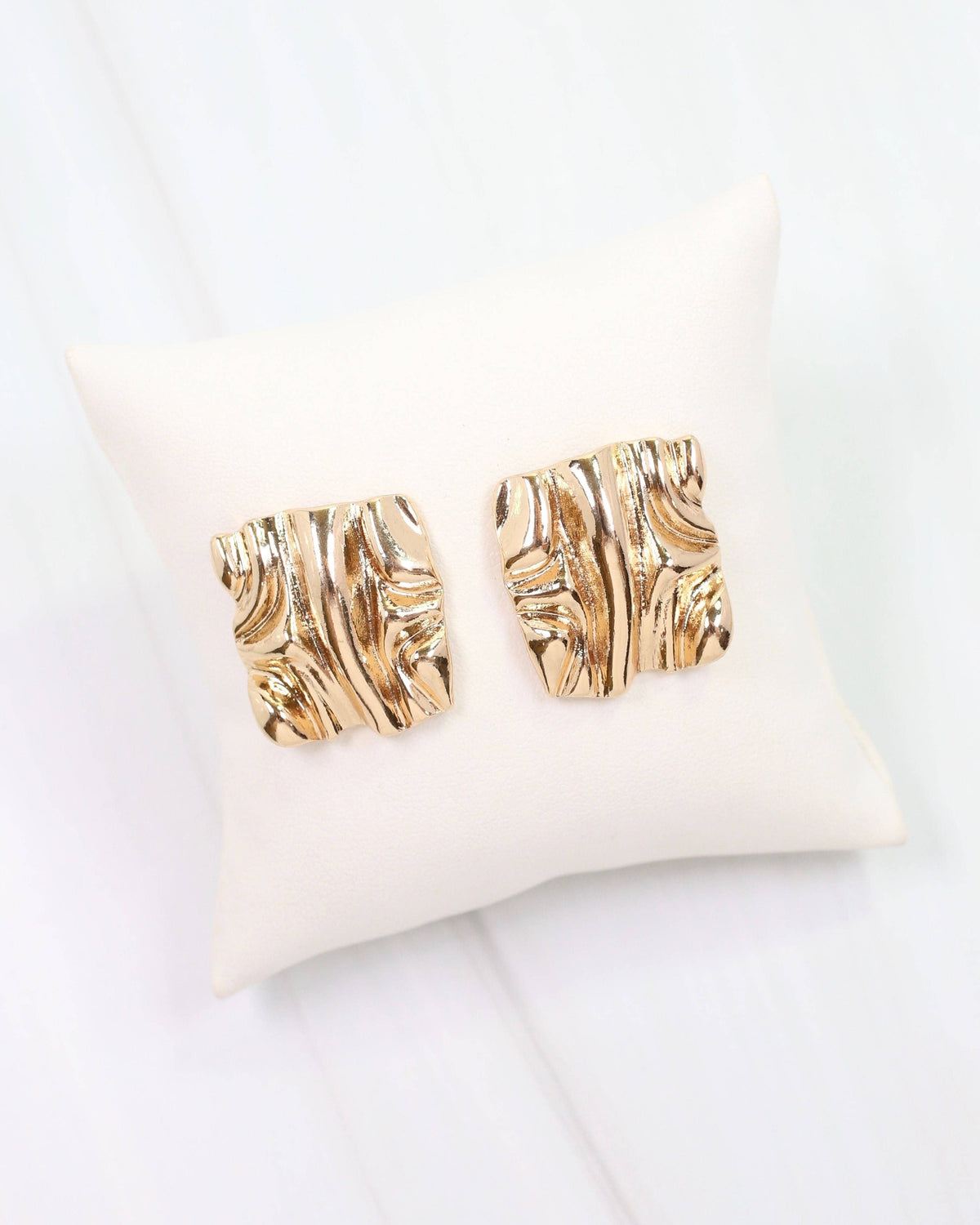 Claremore Textured Square Post Earring Gold