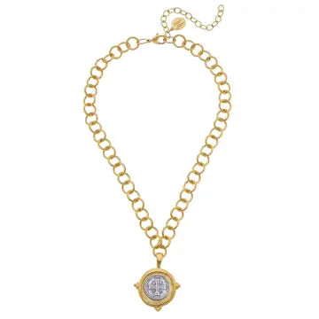 Gold & Silver St Benedict Cross Necklace - Susan Shaw