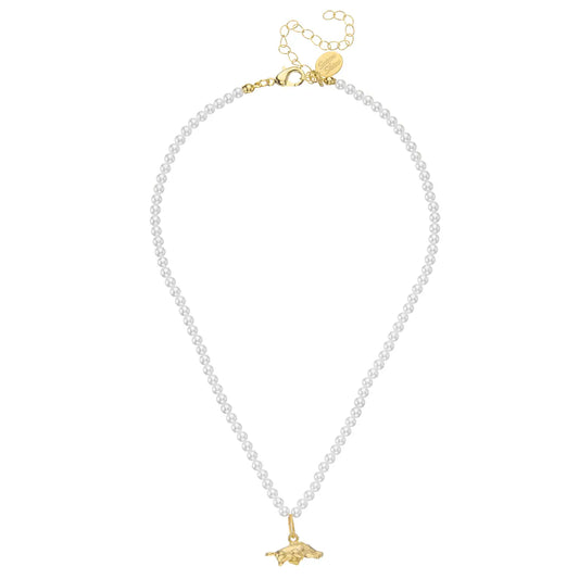 Gold Hog Mini on Pearl Necklace