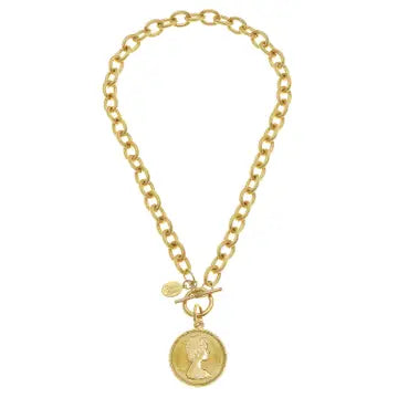 Queen Coin Gold Toggle Necklace - Susan Shaw